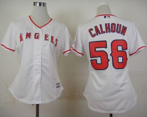 Angels #56 Kole Calhoun White Home Women's Stitched MLB Jersey - Click Image to Close
